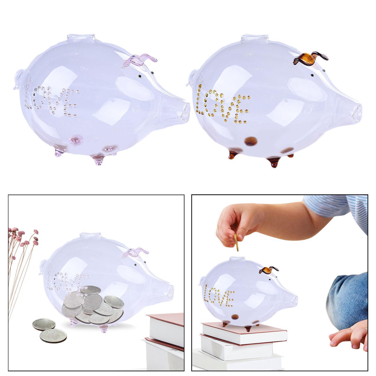 Love Piggy Bank Clear Glass Pig Bank 7x4.7Inches for Children