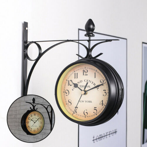 Outdoor Garten Gentral Station Wanduhr doppelseitig außen Halterung Retro - Bild 10 von 12