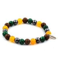 Steine Und Mineralien. Armband Perlen HäMatit + Malachit + Gelber Achat + Holz