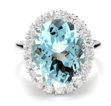 9.35 Carats NATURAL AQUAMARINE and DIAMOND 14K Solid White Gold Ring