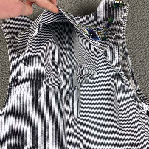 VINTAGE Haiks Dress Womens M Denim Hickory Striped Apron School Teacher Cottage - Picture 6 of 7