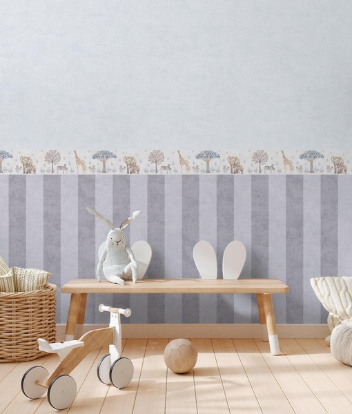 BordüRe Vlies Kinder Savanne Tiere Vintage Stil Creme Grau 77177-1 (25,00€/1Qm)-image