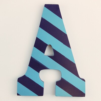 Wooden Letter A Art Minds Blue and Purple Stripes Hanging Wall Decor 