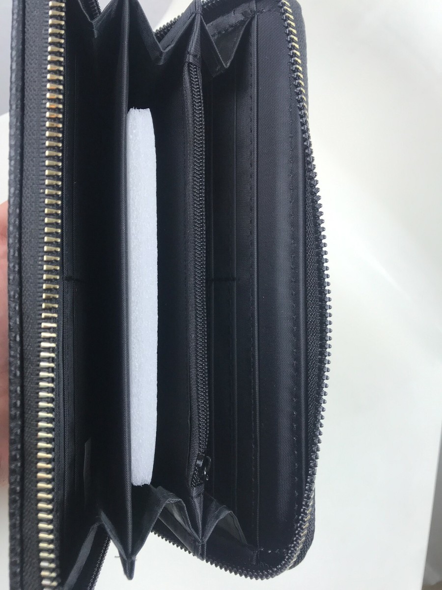 Wallet Pocket bag／black leather Kensie Pebbled Black Faux Leather Embroidered Daisies Zip Around