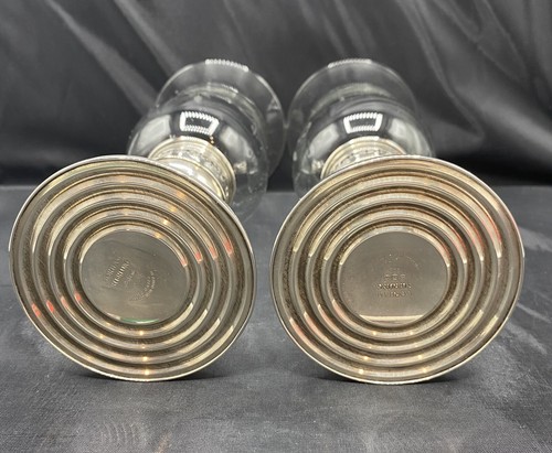 Coppia di globi Gorham argento sterling portacandele vetro inciso tonalità uragano - Foto 12 di 17