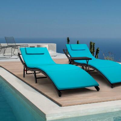 3-Pcs Adjustable Pool Chaise Lounge Chair Outdoor Patio Furniture Cushion  New