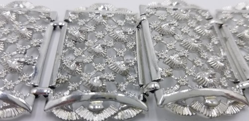 Vintage Silver Tone Chunky Wide Bracelet W/ 3D Cut Heart Designs All Over - Picture 10 of 11