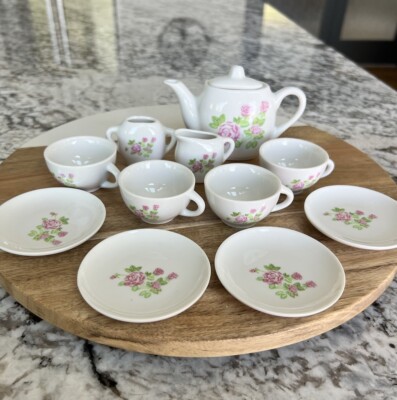 Vintage Miniature Child's China Porcelain Tea Set 11 pc Pink Rose