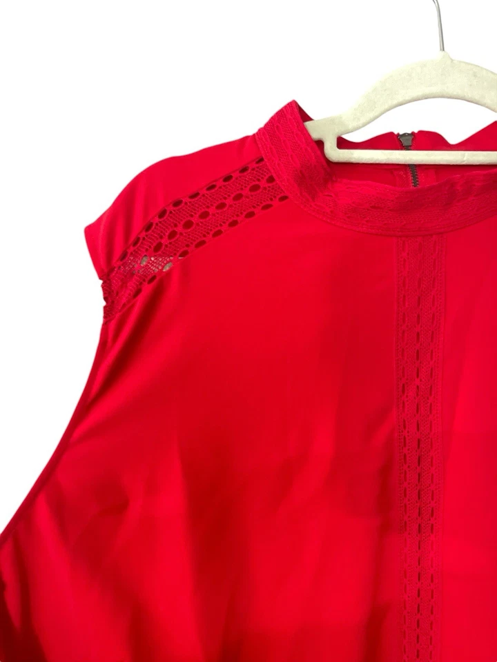 OFERTA Vestido Rachel Roy Para Mujer Sin Mangas Cuello Alto Cremallera Espalda Rojo Encaje Línea A 3x Foto 2 de 4