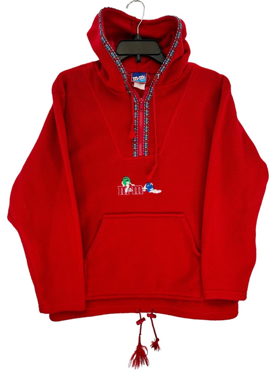 Vtg 90's M&M Candy Embroidered Sweatshirt Adult XL Quarter Zip Red