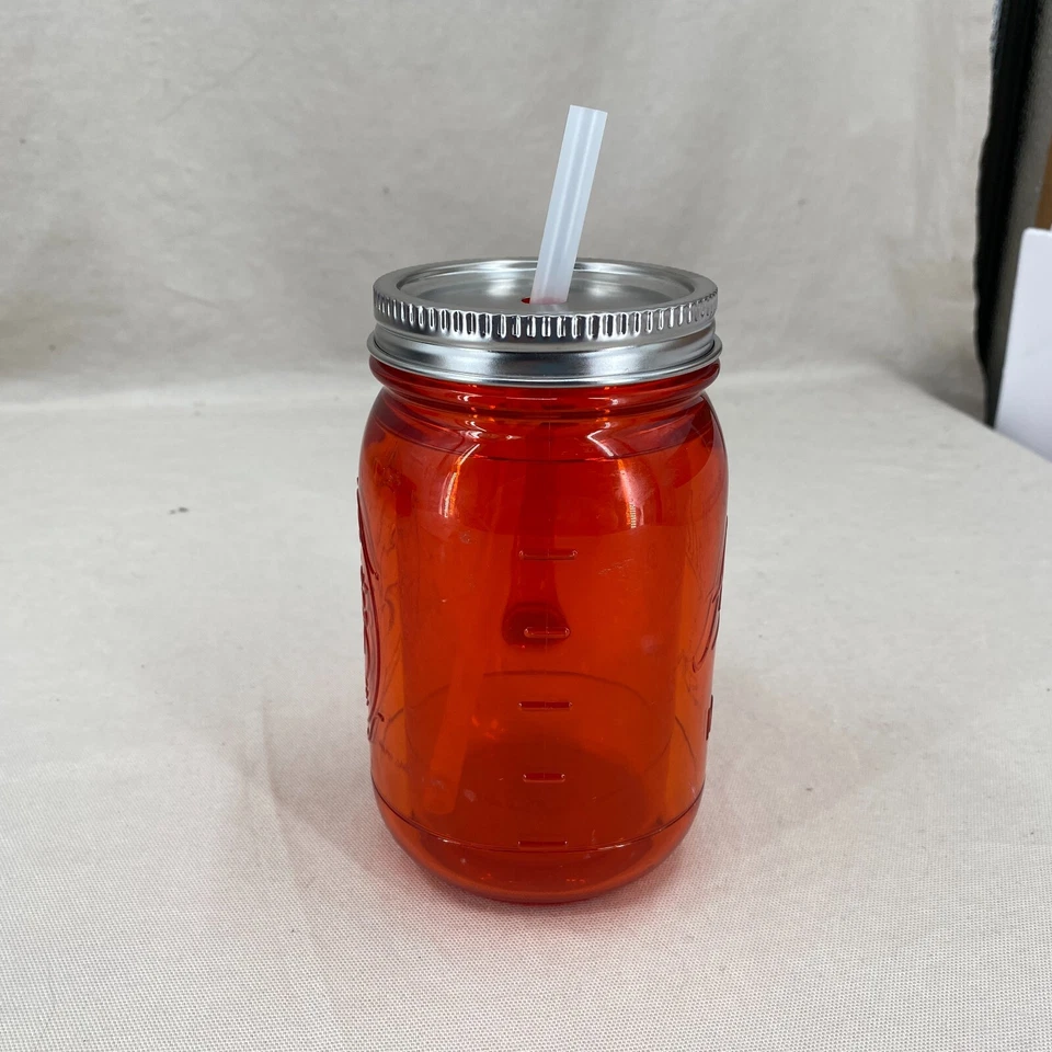 Aladdin Red Mason Jar Tumbler Travel Mug with Straw & Handle Metal Lid 20 oz - Image 4 of 4