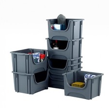 5 x Hvy Duty Stackable Plastic Picking Parts Storage Bins Boxes Scooped Front