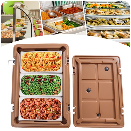Insulated Food Pan Carrier Box Commercial Catering Chafing Dish Hot Cold 3 Pans