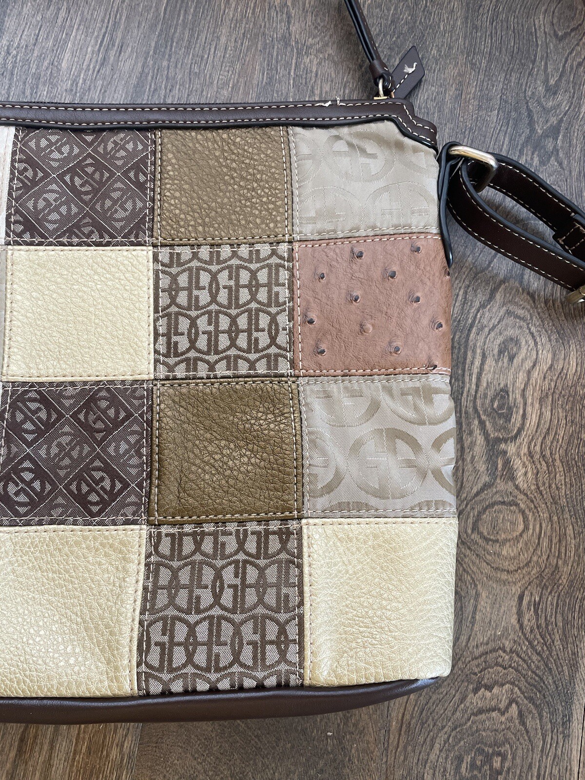 GIANI BERNINI Leather Canvas Logo Patchwork Cross… - image 9