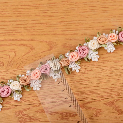 1 Yard Beaded Rose Flower Embroidered Trim Lace RibbonDIY Wedding Dress - Picture 7 of 10