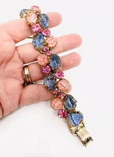 Alice CAVINESS Chunky Pastel Lucite Rock & Rhinestone Bracelet Vintage Jewelry