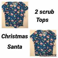 NWT Serene Uniforms Women Scrub Top Pocket Santa Nursing CNA Medical Size Large
