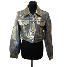 Ganni Women's Gold Denim Trucker Jacket Cropped Size 36 - New