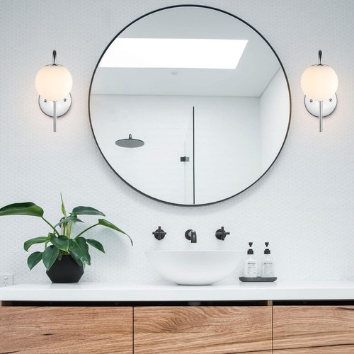 2 Pack Chrome Mid Century Modern Globe Wall Lamp Wall Sconce Chrome Bathroom - Picture 3 of 9