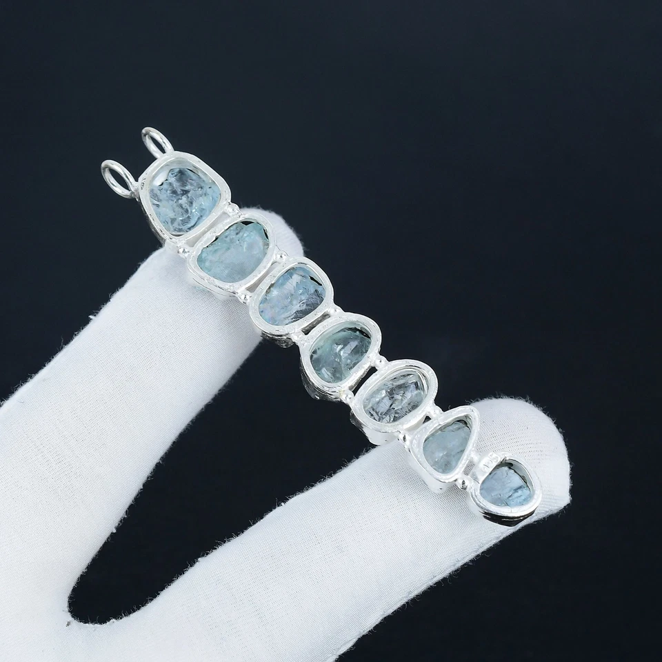 Acquamarina Grezzo Ciondolo Design 925 Argento Sterling Gioielli Per Compleanno - Immagine 3 di 4