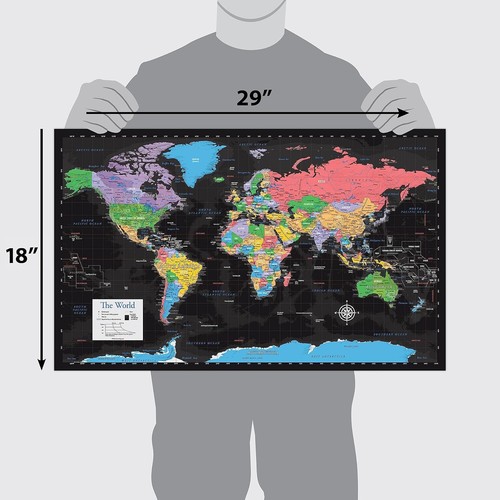 2 Pack - Laminated World Map & US Map Poster Set - Wall Chart Map of the World & - Picture 3 of 3
