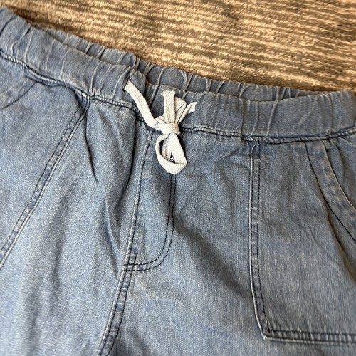 Denim Shorts Womens XXL Fringe Hem Drawstring Stretch High Rise Casual Pull On - Picture 2 of 10