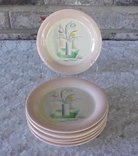 Vintage Homer Laughlin Dessert Plates (7) International  Pink Band Floral Marked