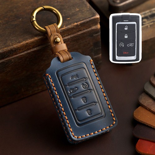 1x Leather Remote Key Case Fob Cover For Jeep Grand Cherokee L Wagoneer 2021-24 - Picture 25 of 29