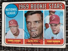 1969 Topps N.L. Rookie Stars Duffy Dyer Autographed Baseball Card. rookie card picture