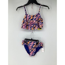 Under Armour Girl's 12 Pink Vortex Brush Zebra Beach Bikini Two Piece Set A9-3