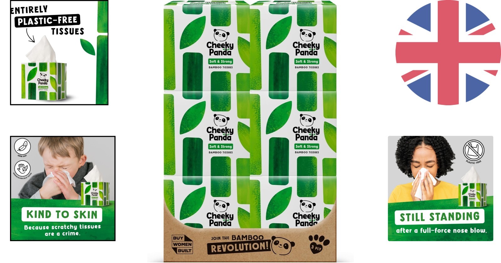 Cheeky Panda Facial Tissues Cube 56 Sheets (12 Pack) - Image 2