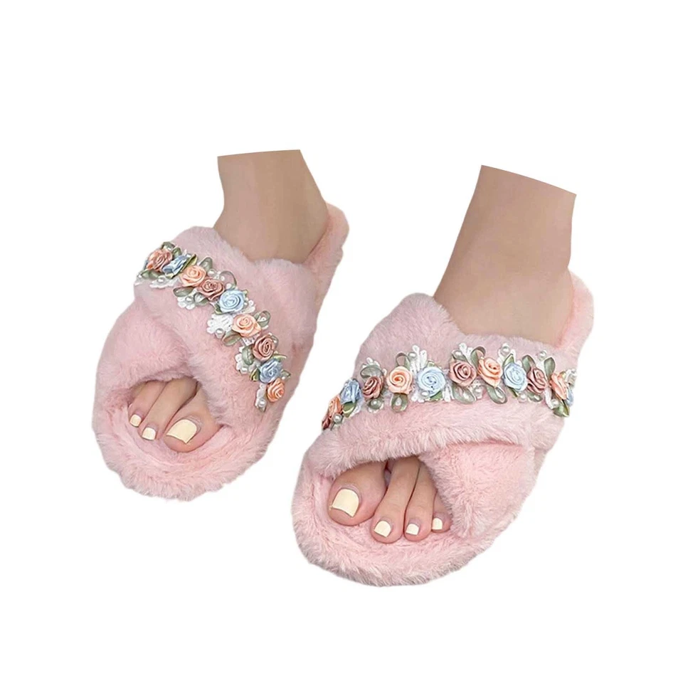 时尚女式拖鞋舒适花卉拖鞋温暖室内柔软底部 — 第 3/4 张图片