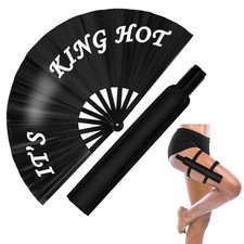 Black Retro Folding Rave Party Hand Fan with Holster Clack Folding Fan for Men