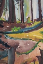 Gerhard Schulte-dahling Forest Lake Trees Expressionism Watercolour Gerhard Schulte-dahling Forest Lake Trees Expressionism Watercolour