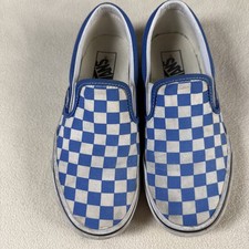 Vans of the Wall Pull On Shoes Womens 7 Mens 5.5 Blue White Checkerboard Classic