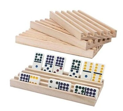 Wooden Domino Trays/Racks Set of 4 Domino Tiles Holders Mexican Train Wooden