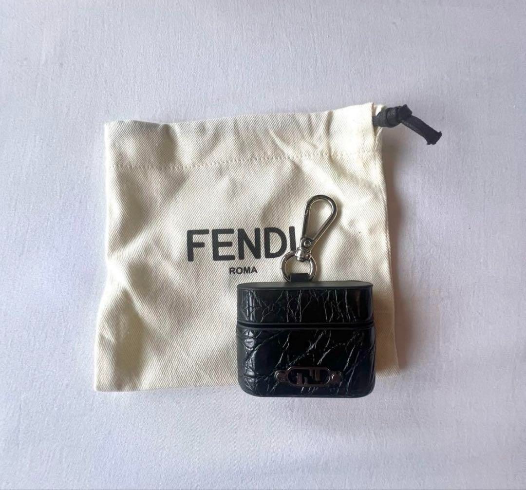 FENDI Black Silver Leather AirPods Pro Case with Box - Pre-Owned  -image