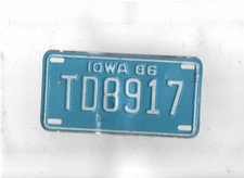 IOWA 1986 license plate "TD 8917" *****MOTORCYCLE*****