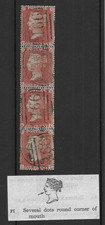 GB 1855 1d Red Spec.C4 Plate 4 Vertical Strip of 4 FI/GI/HI/II + Variety