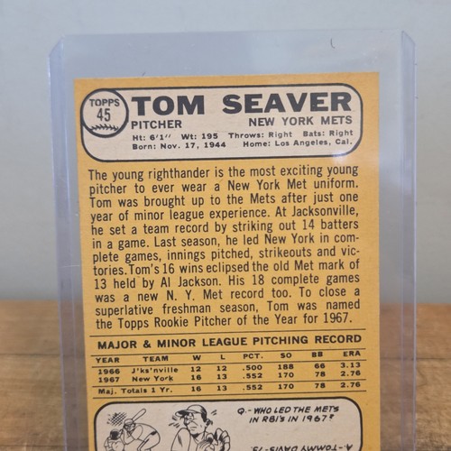 1968 TOPPS TOM SEAVER #45 HOF VG-EX - Picture 10 of 10