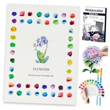 Watercolor Workbook, Water Coloring Book with 13 With Palette Flowers Theme