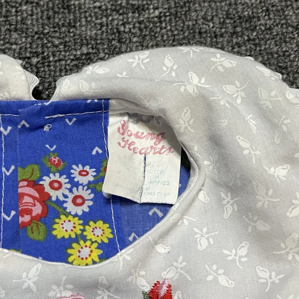 Vestido Floral Vintage Young Hearts Azul con Cuello Blanco y Lazos Talla 2T Foto 3 de 4