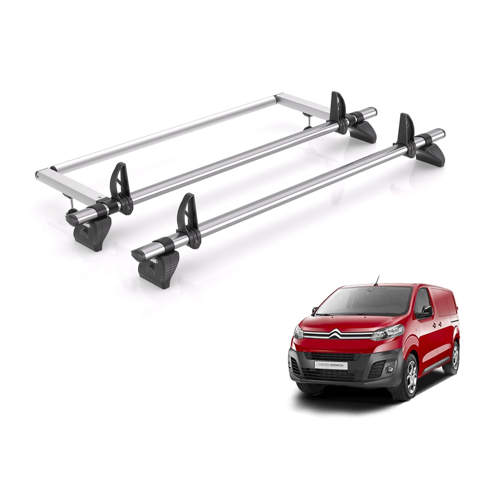 Citroen Dispatch Roof Rack For 2016+ XS Vans 2x Bars + Roller + Loadstops Rhino