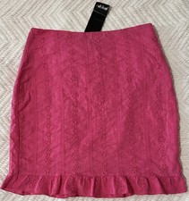 Women s Mini Skirt Embroidered Pattern Frill Hem Size 6 Pink NWT