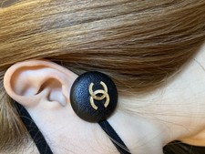 CHANEL CC Logo Earrings 93A Black Gold Clip On Large 3.7cm Single Vintage