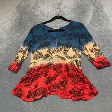 Vintage Two Apples Mini Dress Womens M Multicolor Long Sleeve V Neck Floral Lace