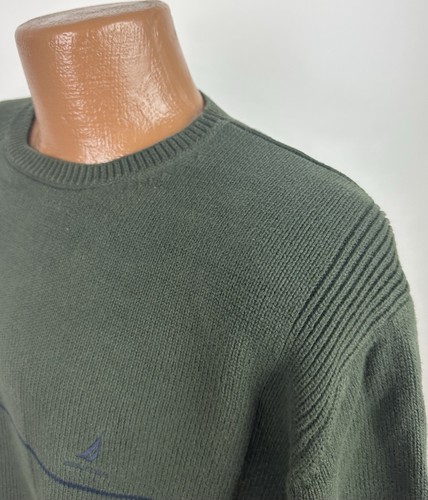 Suéter NAUTICA Vintage Años 90 M Desteñido Verde Oliva Algodón Cuello Redondo Tono Tierra Preppy - Imagen 8 de 14