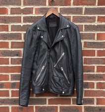 All Saints Mens MUIR Leather Biker Jacket SMALL Grey Bomber Moto Rider AllSaints