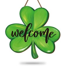 St. Patrick's Day Wooden Hanging Sign Welcome Wood Sign Watercolor Green Shamroc