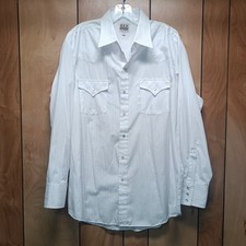 Ely Cattleman Full Pearl Snaps LS White Western Shirt- XL 17 1/2 x 34 Vtg